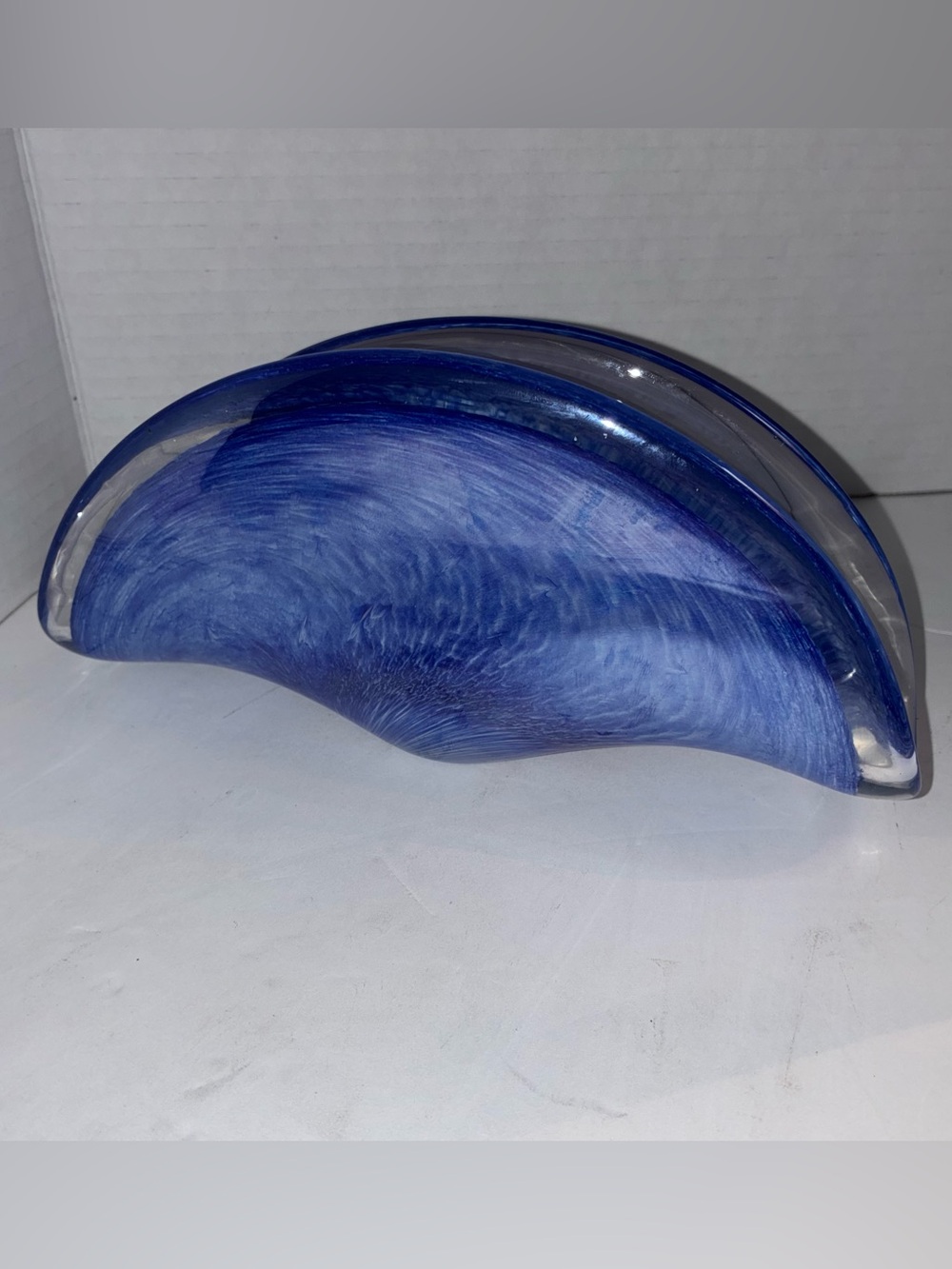 Cobalt Blue Folded Hand Blown Glass Sculpture Collectible